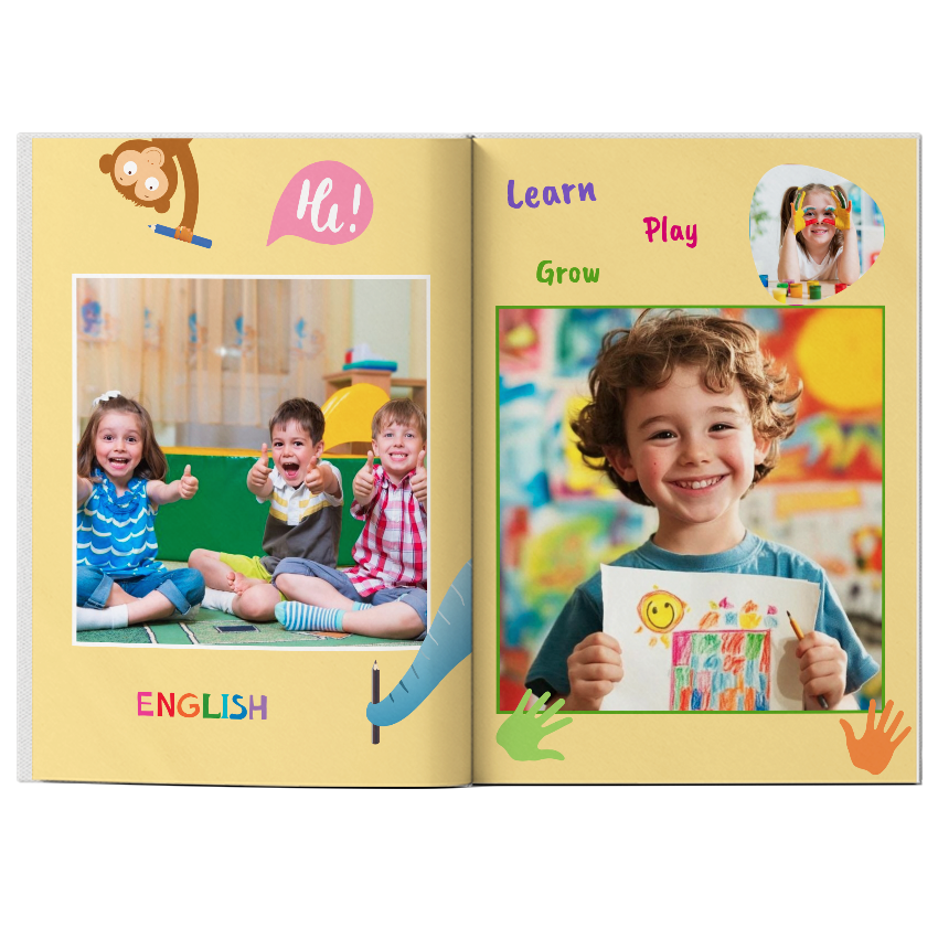 Kvalitní fotokniha pro školy a školky velká A4 - vlastní foto na deskách. Levně online. - Anglická školka